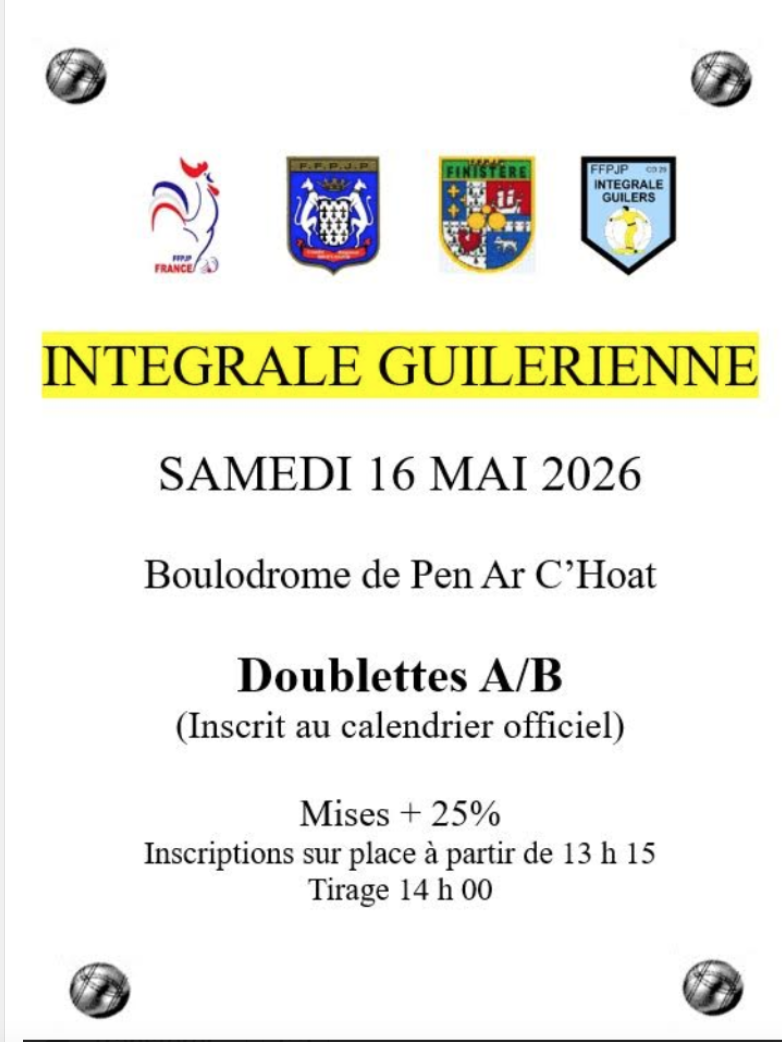 Samedi 16 mai 2026 à 14 h 00 / GUILERS / Doublettes A/B
